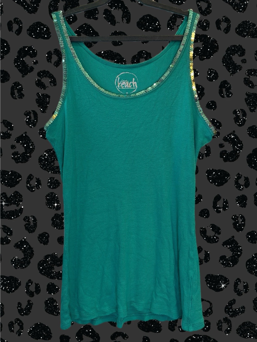 Teal Y2K Tank Top with Sequin-Trimmed Straps